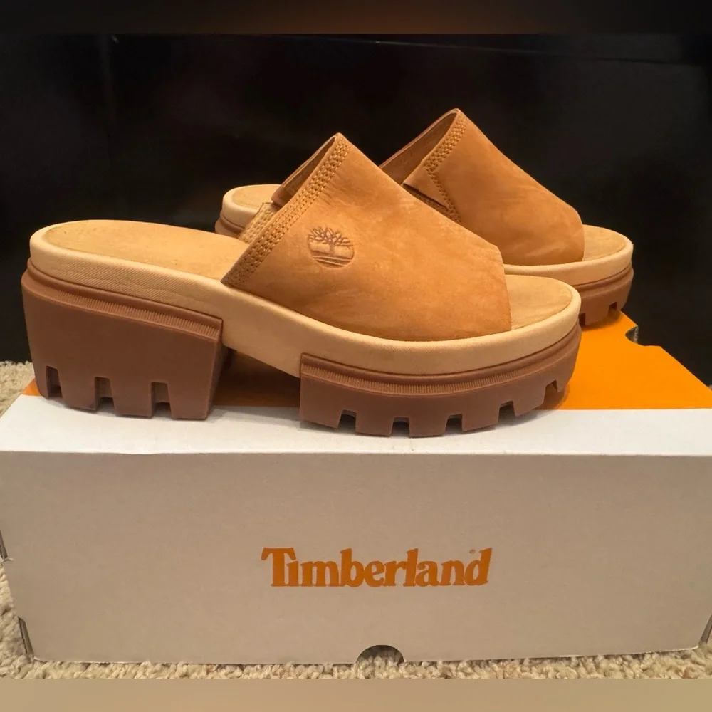 Timberland Women's Everleigh Slide Sandals Wheat Nubuck Us Size 9 - Picture 1 of 3